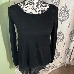 Express Women's Long Sleeve Pleated Back Tunic Sweater Top Shirt Black XS